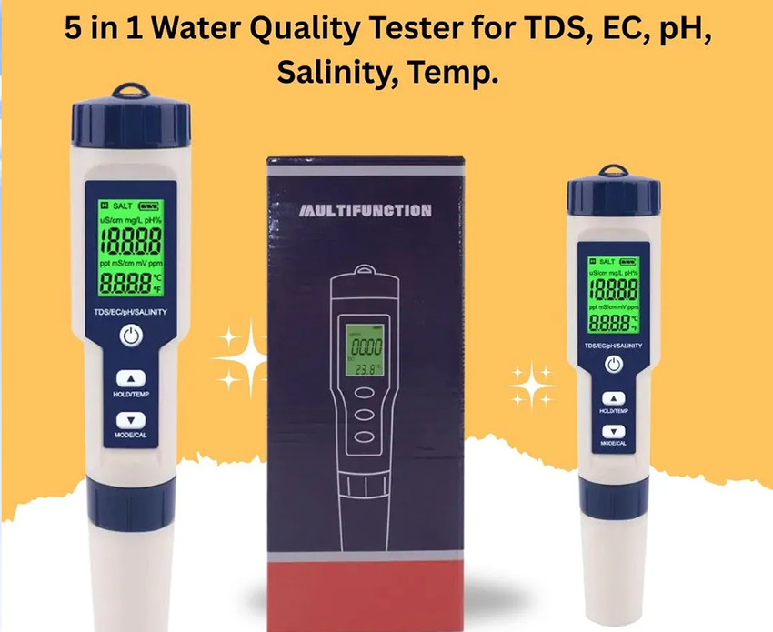 WB-05 5-in-1 Handheld Digital Multiparameter Water Tester (pH, Salinity, EC, TDS & Temperature)