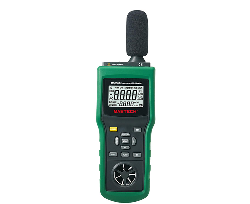 MS6300 5-in-1 Digital Environmental Meter (Sound/Noise, Light, Wind Speed, Temperature & Humidity)