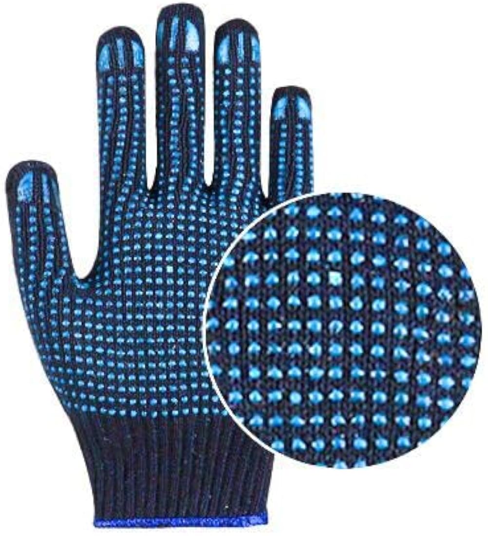 STYLERA Premium Washable & Reusable Blue Dotted Work Gloves (Anti-Slip High-Grip Safety Hand Protection)