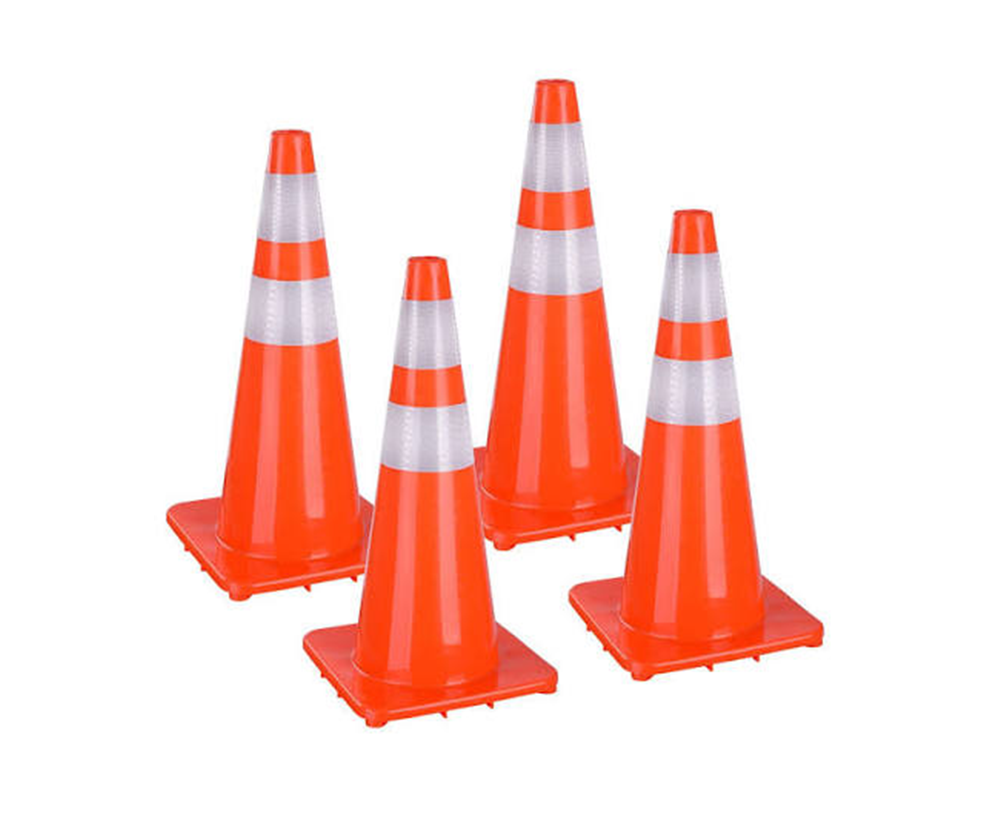 Heavy-Duty PVC Traffic Safety Cones (High-Visibility Orange Safety Cones with Ultra-Reflective Collars)