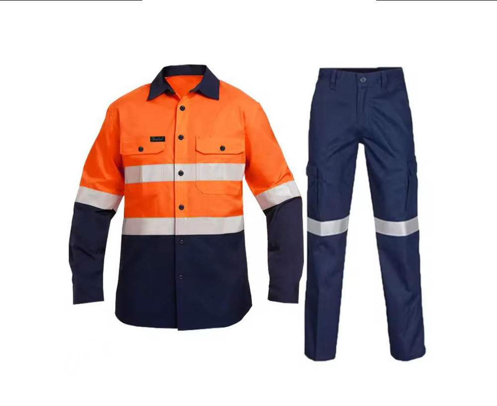 Premium High-Visibility 2-Piece 100% Cotton Safety Suit (Heavy-Duty Industrial Workwear Jacket and Trousers Set)